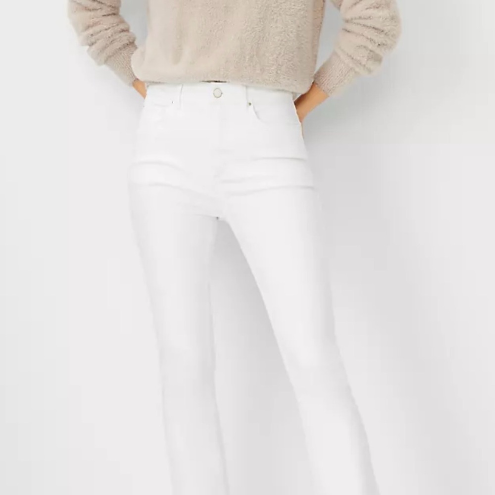 Ann Taylor The Boot Crop Frayed Hem High Rise White Denim Jeans